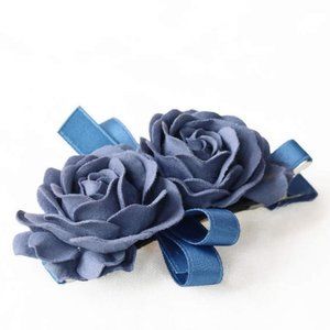 Handmade Satin Blue Rose Flower Hair Clip for Her